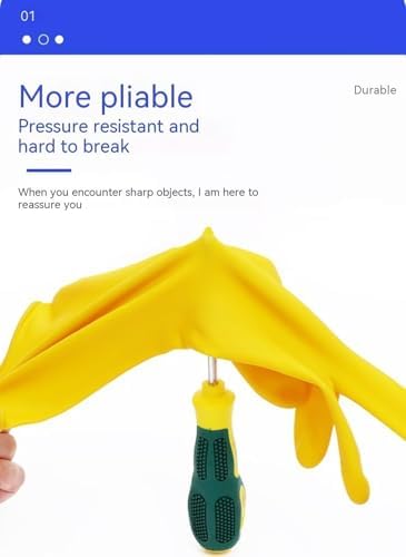 4-Pairs Reusable Natural Rubber Gloves - Yellow Size L 1
