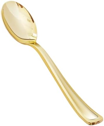 50 Pack Gold Plastic Spoons - Heavy Duty Disposable Serving Utensils