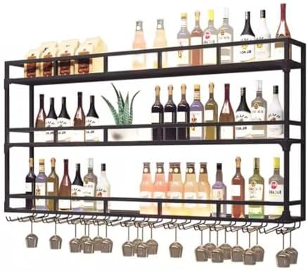 SilteD Wall-Mounted Wine Rack with LED Industrial Style Glass Display Shelf