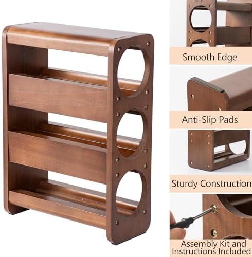 Satu Brown 3 Bottle Wine Rack Pine Wood Holder