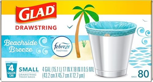Glad Small Trash Bags 4 Gallon Febreze Beachside Breeze 80 Count