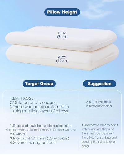 Cooloo8 Ultra-Thin Memory Foam Queen Pillow for Neck Pain Relief