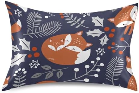 TSENQUE Cute Fox Leaves Berry Satin Pillow Case