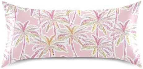 Tropical Palm Pink Leaf Satin Pillow Case