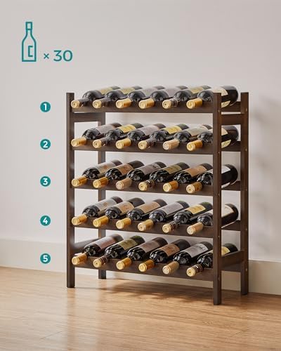 SONGMICS 30-Bottle Bamboo Wine Rack 5-Tier Freestanding Display Stand