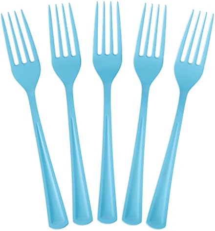Light Blue Plastic Forks 50 Pcs Disposable Cutlery Set