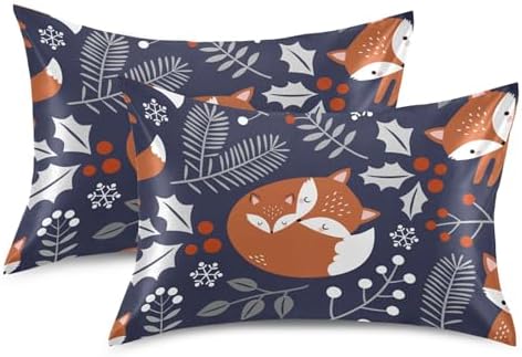 TSENQUE Cute Fox Leaves Berry Satin Pillow Case