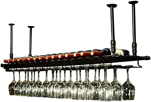Suuim Metal Ceiling Wine Rack Holder with Adjustable Stemware