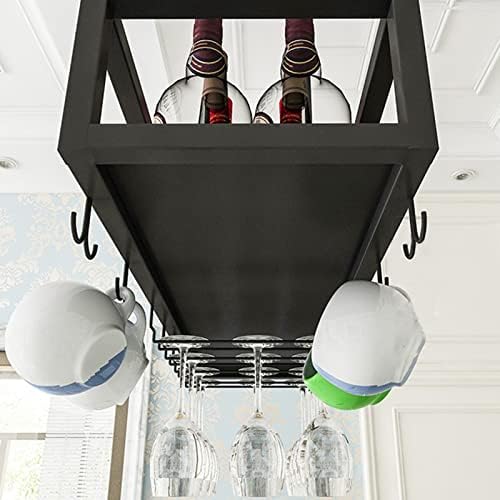 Black Wine Rack with Glass Holder 2-in-1 Stemware Bottle Storage