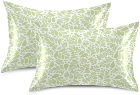 TSENQUE Bright Green Botanical Satin Pillow Case