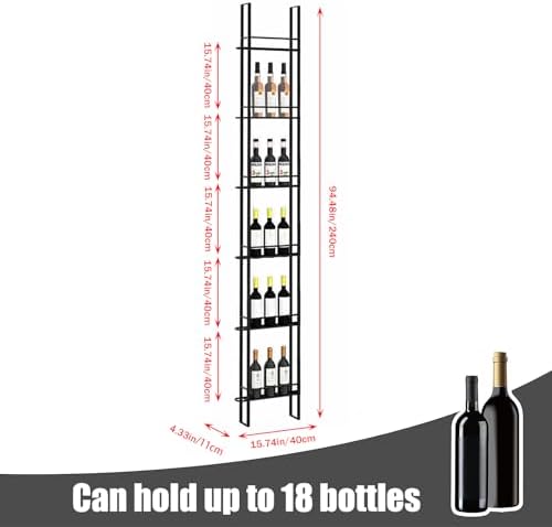 RAJYQODIS Wall Mounted 6-Tier Wine Rack - Black Industrial Style
