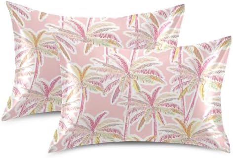 Tropical Palm Pink Leaf Satin Pillow Case