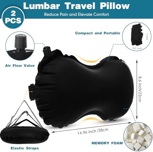 GlikCeil 2 Pcs Inflatable Travel Lumbar Pillow