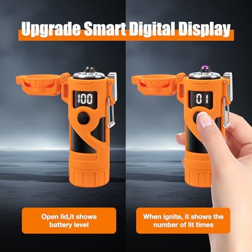 LcFun Rechargeable Waterproof Dual Arc Plasma Lighter with Flashlight and Battery Display
