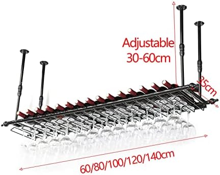 Suuim Metal Ceiling Wine Rack Holder with Adjustable Stemware