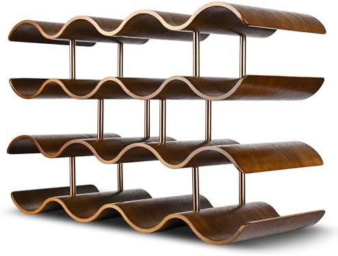 TRUDING 14 Bottle Tabletop Wine Rack with 4 Tier Walnut Wavy Design