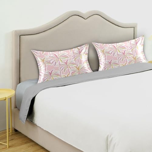 Tropical Palm Pink Leaf Satin Pillow Case
