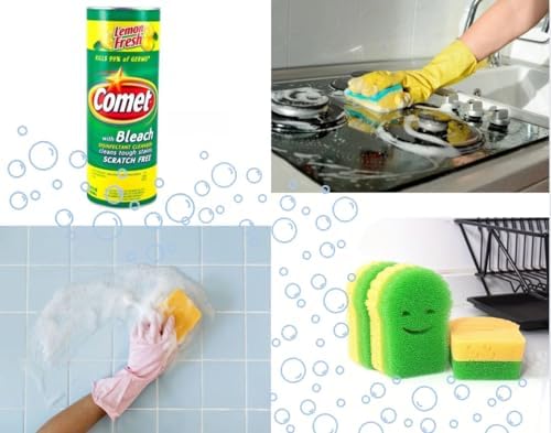 Spotless Sponge Comet Powder Cleanser 21 Oz Scratch-Free Cleaning Set