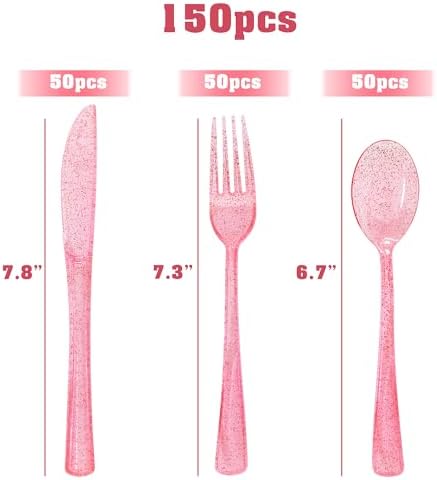 150 Pack Pink Plastic Silverware Set for Parties