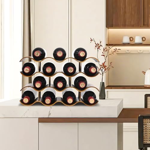 TRUDING 14 Bottle Tabletop Wine Rack with 4 Tier Walnut Wavy Design