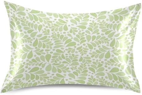 TSENQUE Bright Green Botanical Satin Pillow Case