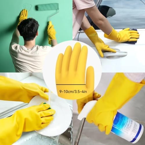4-Pairs Reusable Natural Rubber Gloves - Yellow Size L 1