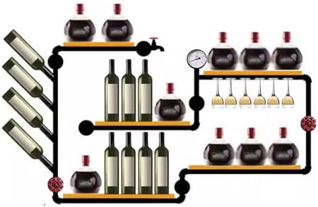 Industrial Style Wall-Mounted Wine Rack with Solid Wood