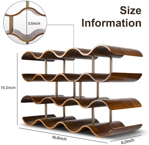 TRUDING 14 Bottle Tabletop Wine Rack with 4 Tier Walnut Wavy Design