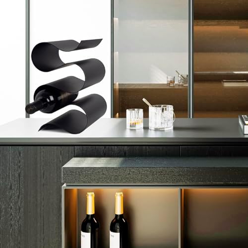 Modern Black S-Shaped Tabletop Wine Rack - 5 Bottle Storage