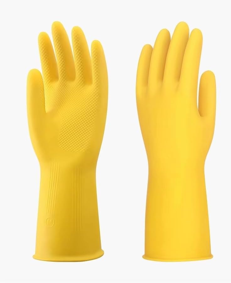 4-Pairs Reusable Natural Rubber Gloves - Yellow Size L 1