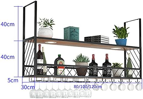 LUCEAE Hanging Wine Rack with 4 Lights 2-Layer Wall Mounted