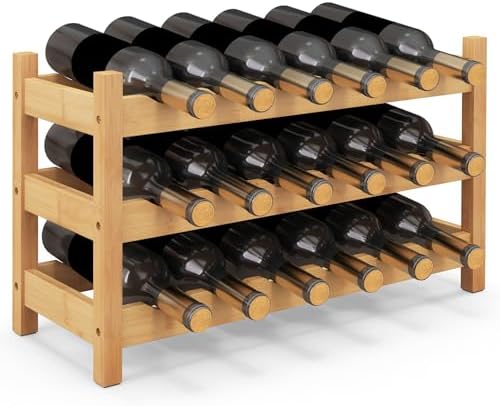 Giantex Bamboo 3 Tier Wine Rack 18 Bottle