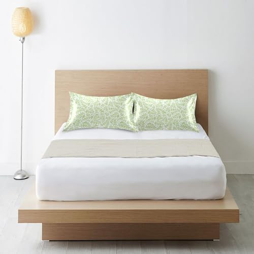 TSENQUE Bright Green Botanical Satin Pillow Case
