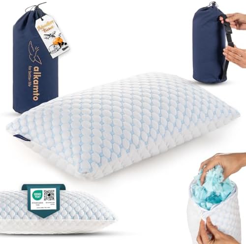 Cooling Shredded Memory Foam Pillow Adjustable Gel Travel-Ready