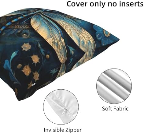 Ogniwo Art Blue Dragonfly Throw Pillow 12x12 Inch Soft Square Cushion Case