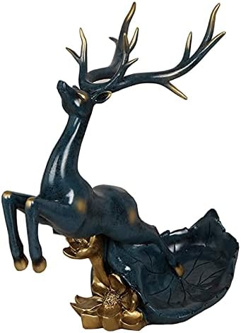 ALDEPO Tabletop Wine Rack with Deer Sculpture Gold and Blue