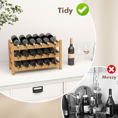 Giantex Bamboo 3 Tier Wine Rack 18 Bottle