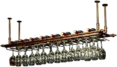 Suuim Ceiling Wine Rack and Glass Holder Adjustable Metal Storage Shelf