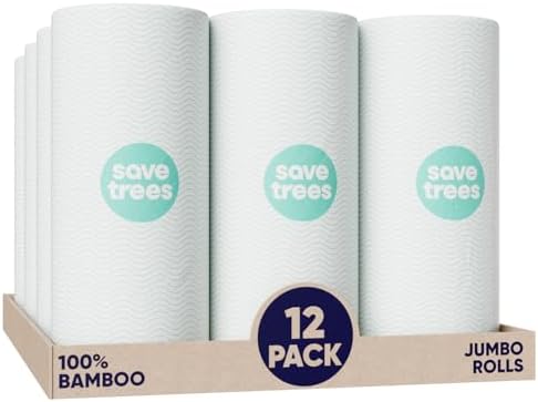 Bamboo Paper Towels 12pk - 1800 Sheets Eco-Friendly Kitchen Rolls