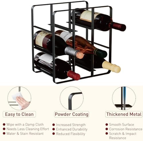 Buruis 9-Bottle Metal Wine Rack Black Freestanding 1