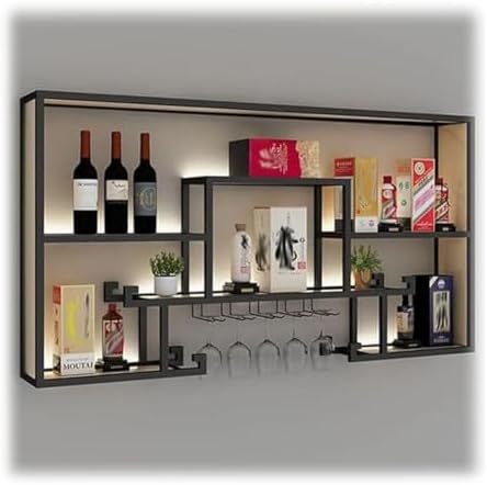 SilteD Wall-Mounted Wine Rack with LED Industrial Style Black 120x80x20cm
