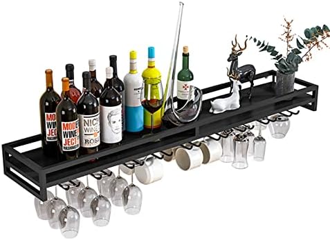 Suuim Wall Mounted Wine Rack Glass Holder Black Metal