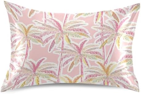 Tropical Palm Pink Leaf Satin Pillow Case