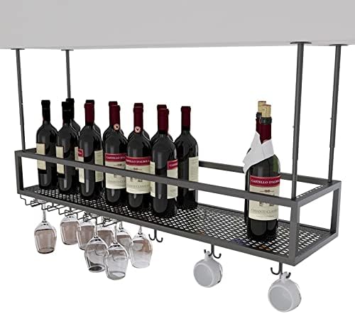 Industrial Black Wine Rack with Stemware Storage