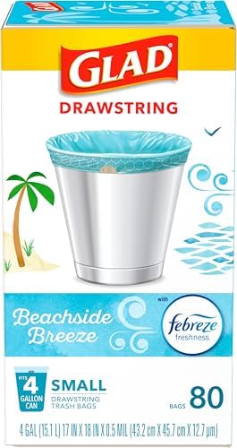 Glad Small Trash Bags 4 Gallon Febreze Beachside Breeze 80 Count