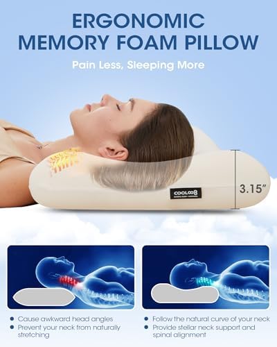 Cooloo8 Ultra-Thin Memory Foam Queen Pillow for Neck Pain Relief