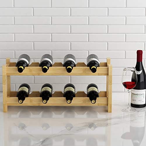BAMEOS 8-Bottle Freestanding Bamboo Wine Rack