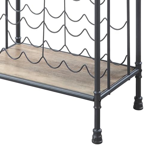 LOPOO 18-Bottle Antique Oak Wine Rack with Stemware Holders