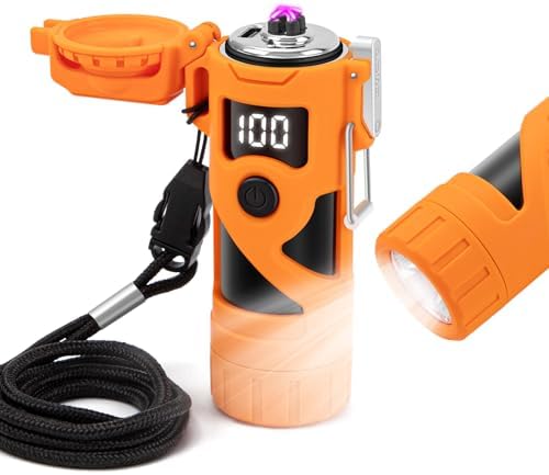 LcFun Rechargeable Waterproof Dual Arc Plasma Lighter with Flashlight and Battery Display