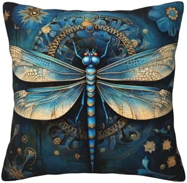 Ogniwo Art Blue Dragonfly Throw Pillow 12x12 Inch Soft Square Cushion Case